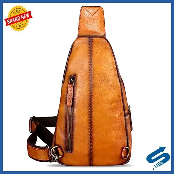 Genuine Leather Sling Backpack Crossbody Chest Purse Daypack Handmade